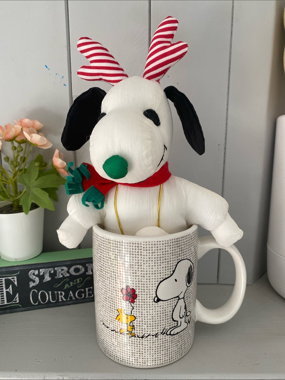 New🌈 Holiday Peanuts Snoopy Reindeer & Woodstock Ceramic Coffee Mug gift